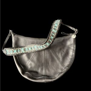 Lucky Brand Crescent Hobo Black Soft Leather Crossbody Shoulder Bag Purse